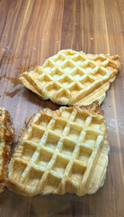 Display of delicious pastries cheese mentai croffle beef, bbq mushroom, cream cheese waffle