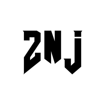 ZNJ letter logo design for technology company. ZNJ logo design black and white color combination. ZNJ logo, ZNJ vector, ZNJ design, ZNJ icon, ZNJ alphabet. ZNJ typography logo design.