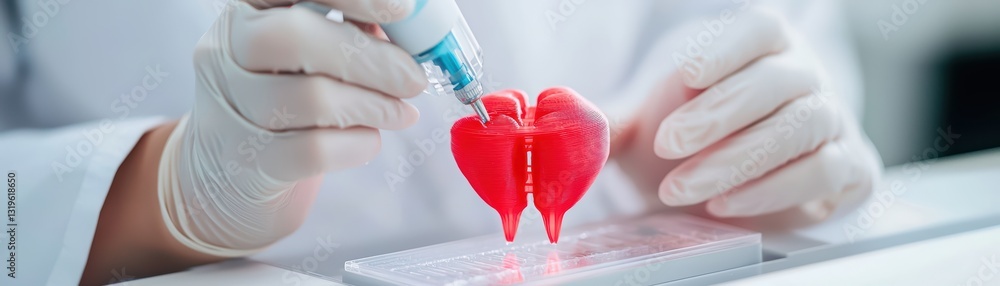 Poster researcher utilizing 3d bioprinter for innovative tissue engineering and heart model creation