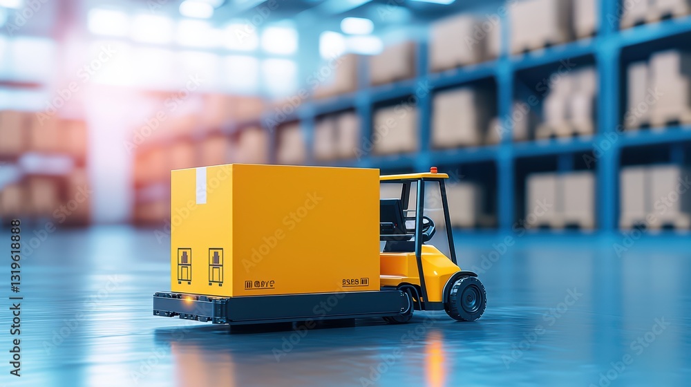 Poster robotic transporter moving parcels in warehouse environment with automated handling system