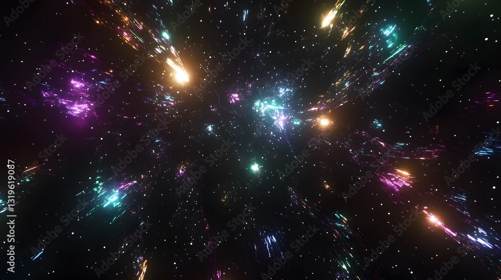 Poster a mesmerizing view of the cosmos showing brilliant starlight streams
