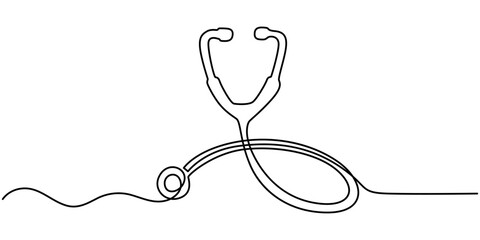Continuous Line Drawing of Healthcare Icon. Hand Drawn Symbol Vector Illustration, One continuous line drawing of stethoscope. Single line of stethoscope vector illustration, Medical tool.