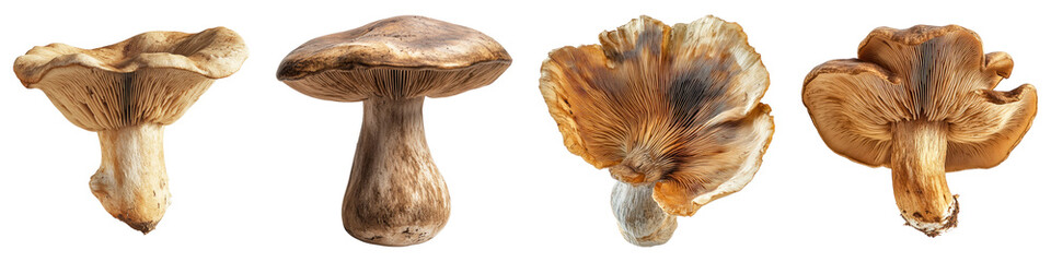 Earthy wood ear mushroom Isolated on transparent background, PNG, Set of