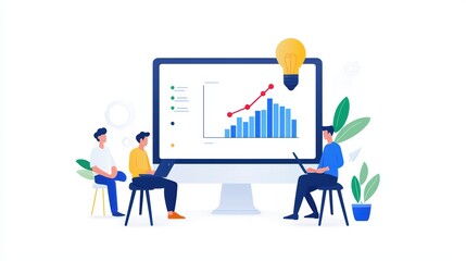 Obraz premium Team Collaboration on Startup Project Utilizing Digital Tools and Graphical Data Representation