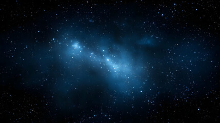 Blue Illuminated Nebula Background With Numerous Sparkling Stars Against Dark Space Atmosphere
