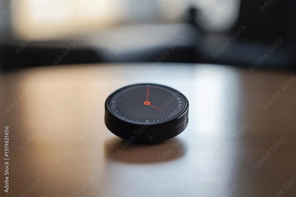 Aufkleber Minimalist stopwatch resting on a clean table with natural light highlighting its simple design and elegant features