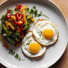 Fried Eggs with Colorful Vegetable Salad