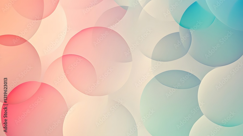 Poster abstract composition of translucent overlapping spheres creates a soft, dreamy, gradient background.