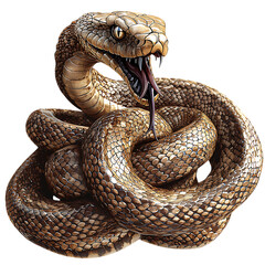 Fototapeta premium A Menacing Cobra, Coiled And Ready To Strike, Its Scales Gleaming With A Dangerous Beauty Against A Stark Isolated on Transparent Background