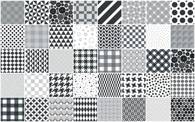 Collection of vector black and white seamless geometric patterns. Textile monochrome textures. Repeatable fabric backgrounds