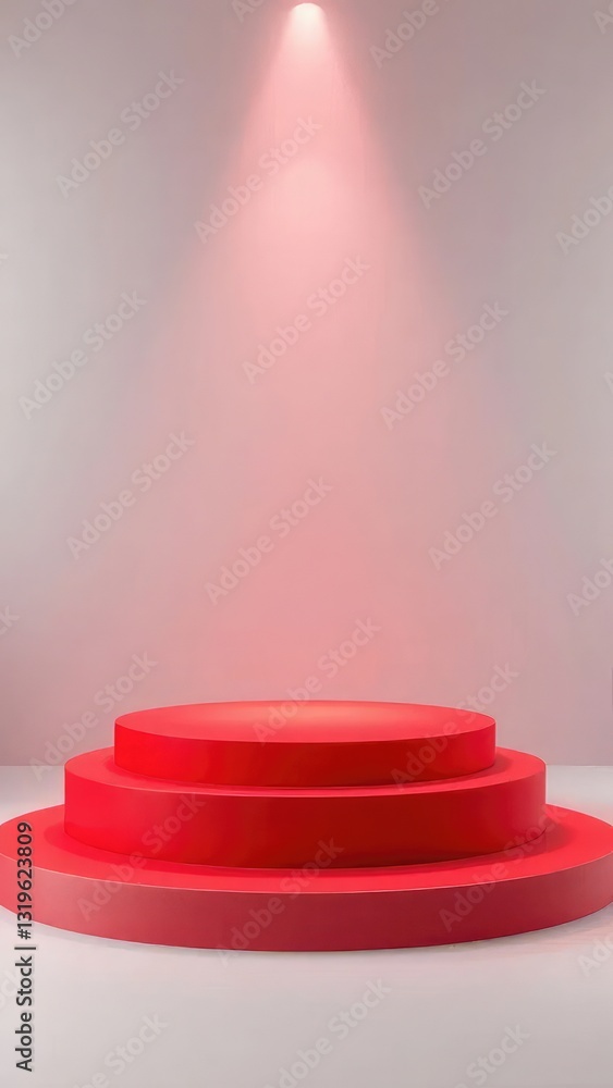Poster red podium platform for product presentation 3d rendering luxury pedestal stand show empty tabletop 