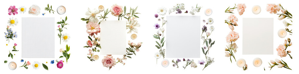 Floral and candle artistry Isolated on transparent background, PNG, Set of