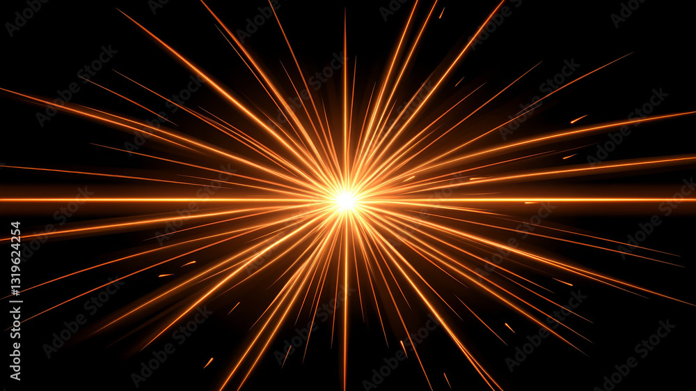 Poster dynamic explosion effect with vibrant orange rays radiating outward, creating sense of energy and ex