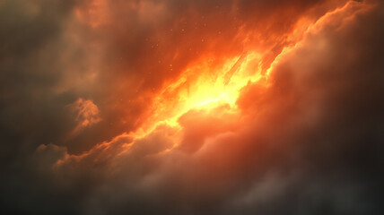 Fototapeta premium bright golden light flare appears at center of dark clouds, creating dramatic and captivating atmosphere