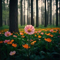 Orange and Pink Flowers in a Forest