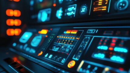 Obraz premium Futuristic Technology Interface, A Close-Up View of a Sci-Fi Control Panel