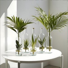 Succulents and Palms in Glass Bottles