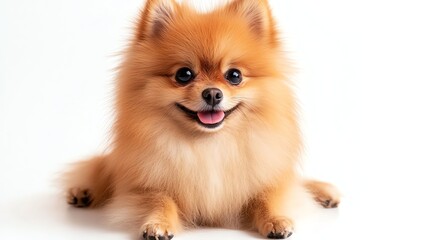 Obraz premium Cute fluffy Pomeranian dog with cheerful expression.