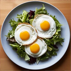 Fried Eggs on a Bed of Fresh Salad