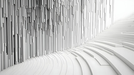 Obraz premium Abstract Architectural Interior With White Curved Walls And Black Vertical Lines Pattern