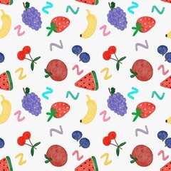 Colorful fruit seamless pattern on white background 