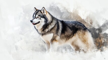 Naklejka premium Majestic wolf standing in serene landscape.