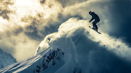 A Snowboarder Jumps Over Snow on a Mountain Slope