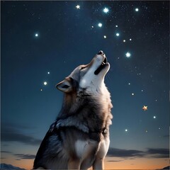 Wolf Howling Under a Starry Sky