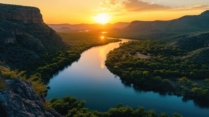 Fototapeta premium Majestic Sunset Over River Canyon