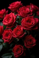 Obraz premium a bouquet of red roses is shown on a black background