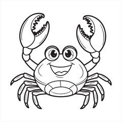Cartoon Crab Coloring Page - Happy Sea Animal, Marine Life, Ocean Creature