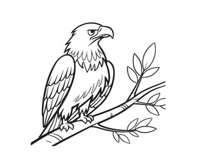a single kawaii adorable animal eagle sitting on brunch of a tree. Vector.