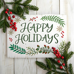 Happy holiday card on a wooden table
