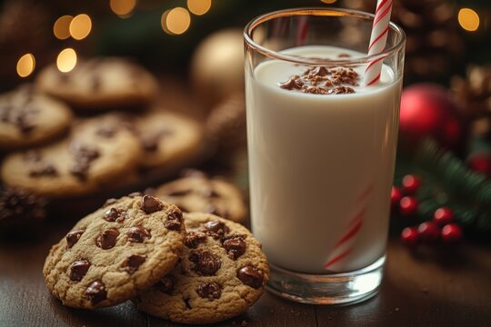 Festive cookies and milk - a classic holiday treat perfect for celebrating with loved ones during the holiday season