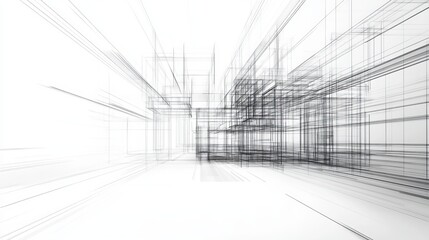 Fototapeta premium 3D illustration of a linear drawing featuring an imaginative urban architecture building design with a modern abstract background