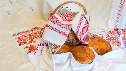Easter eggs and pies in a basket
