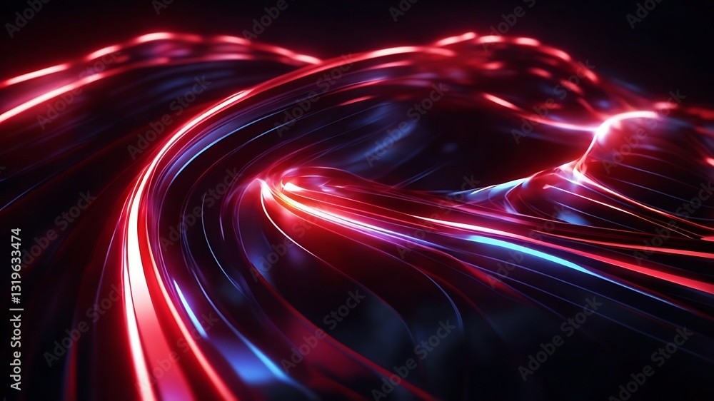 Poster abstract 3d render red speed neon light trail background. generative ai.