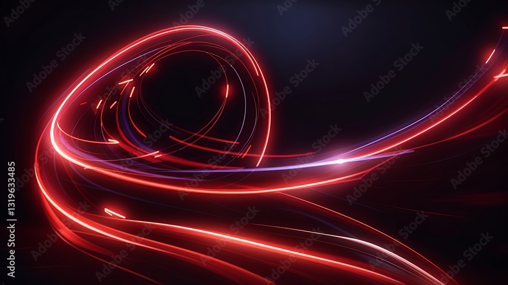 Aufkleber abstract 3d render red speed neon light trail background. generative ai.