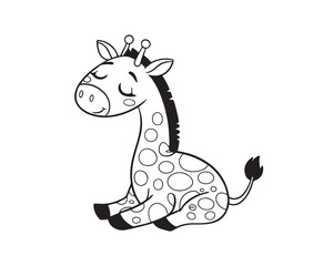 Fototapeta premium Black and white line art drawing of giraffe in sleeping. Illustrator Artwork vector.