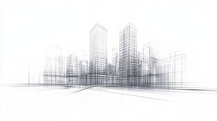 Obraz premium 3D illustration of architectural building construction with a perspective design featuring an abstract modern urban line drawing