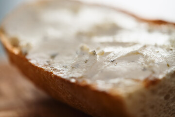 Closeup ciabatta with cream cheese