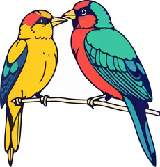 abstract illustration of 2 colorful birds