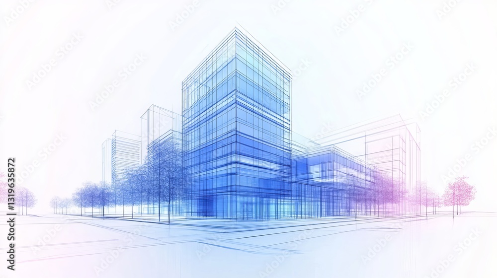 Poster 3d illustration of imaginative architecture with a perspective design of a modern abstract urban lan