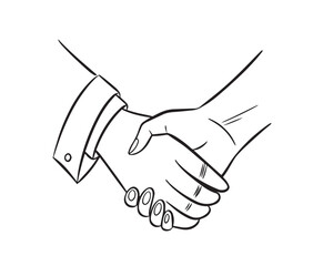 Fototapeta premium Black and white line art drawing of two hands. Illustrator Artwork vector. 