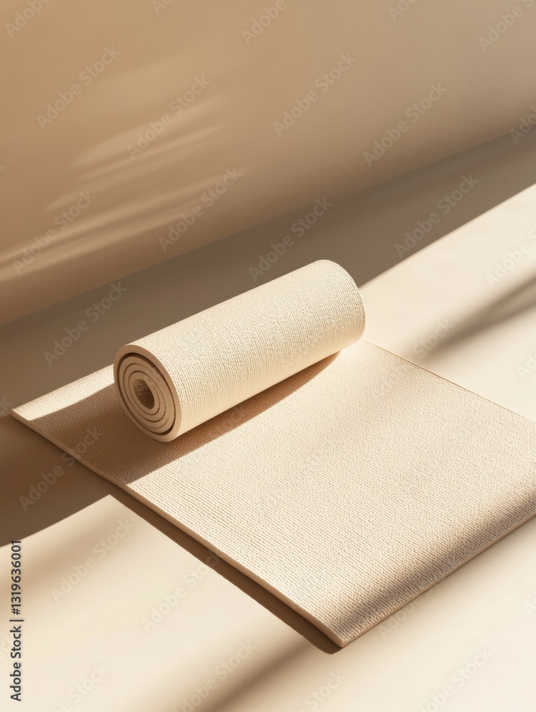 Poster minimalistic yoga mat positioned in a serene space featuring soft tones and a balanced design for pe