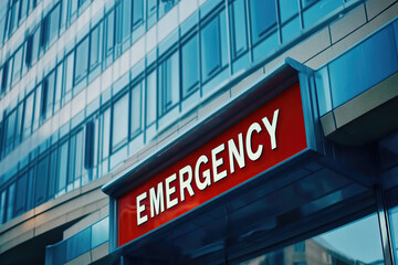 Emergency entrance signage displayed on a modern hospital building during daytime
