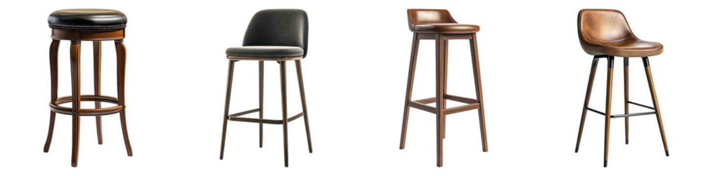 High bar stool chair Isolated on transparent background, PNG, Set of