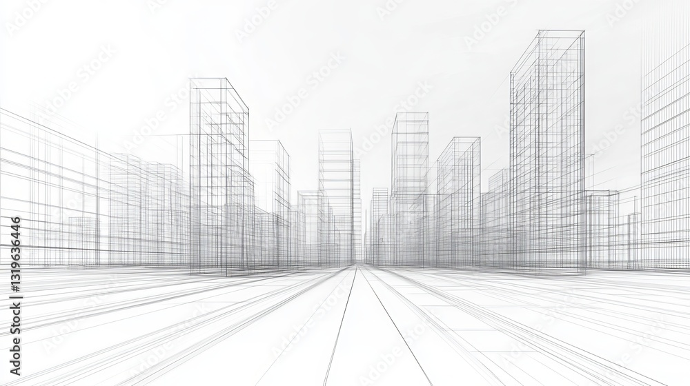 Poster 3d illustration of imaginative architecture with a perspective design of a modern abstract urban lan