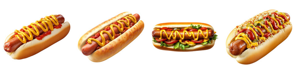 Hot dog Isolated on transparent background, PNG, Set of