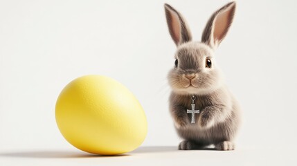 Happy easter bunny with yellow egg festive scene spring delight